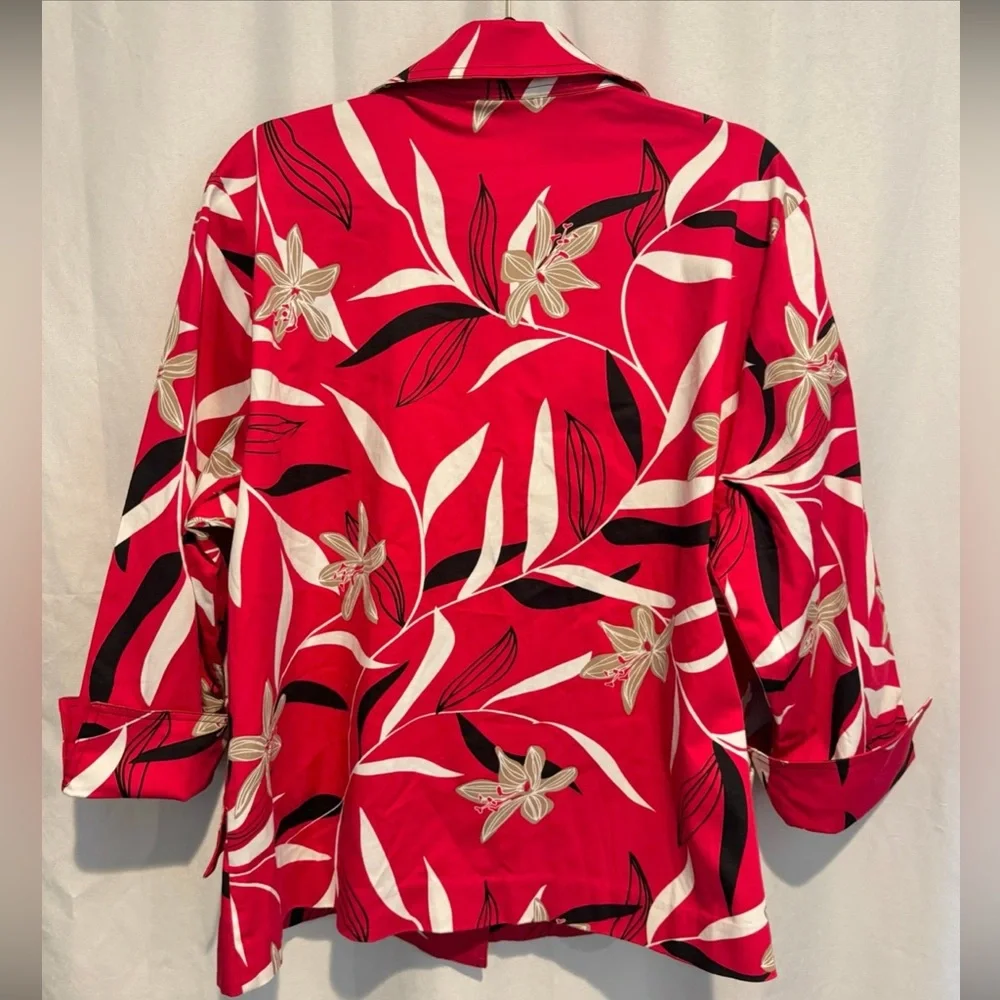 NWT Westbound Womens Jacket Red Stretch Floral Jumbo Black Buttons Plus Size 1X - Picture 10 of 10